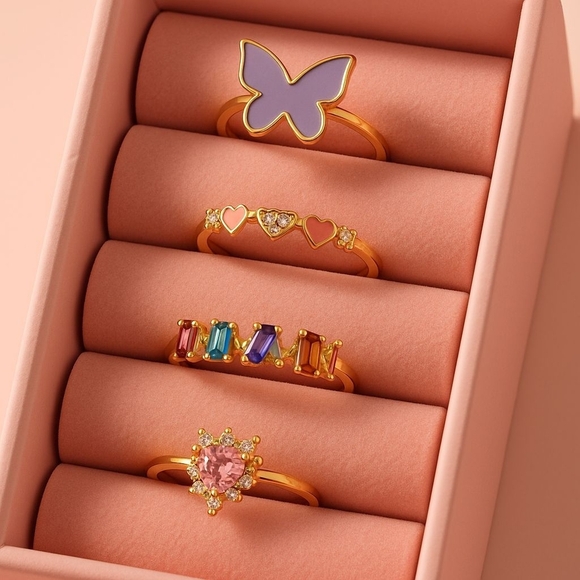 Gold and Multicolor Ring Set - Picture 1 of 5